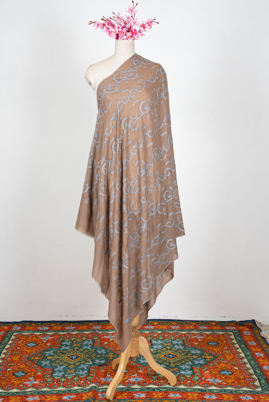 Desert Sky Elegance: Pure Pashmina Hand Embroidered Shawl