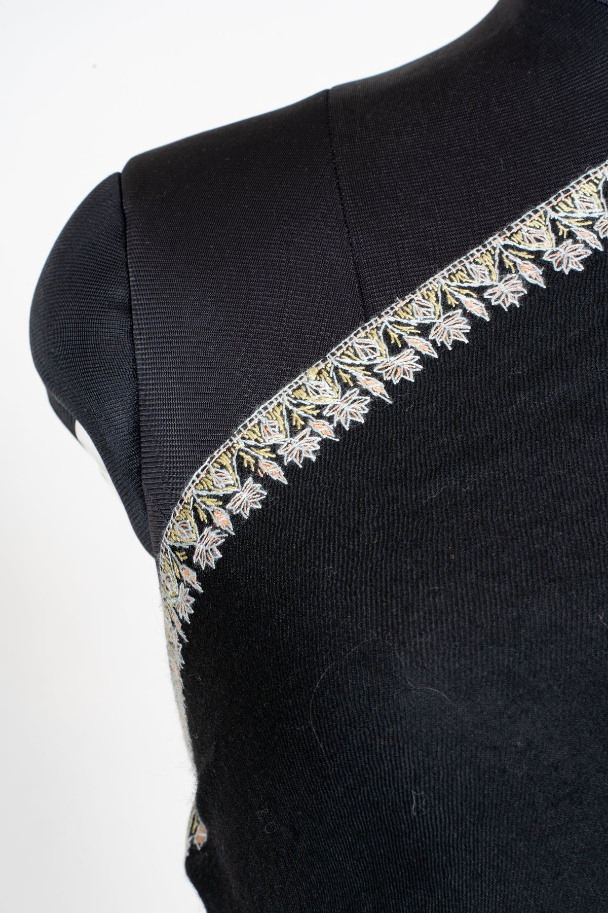 Ivory Moonlight Fine Merino Wool Shawl with Sozni Hand Embroidered Ornamental Paisleys