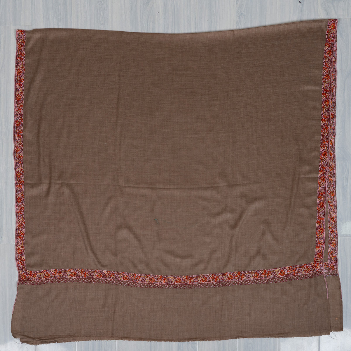 Sandstone Ember Edge: Merino wool 2.5 Yards Sozni Hand Embroidered Shawl