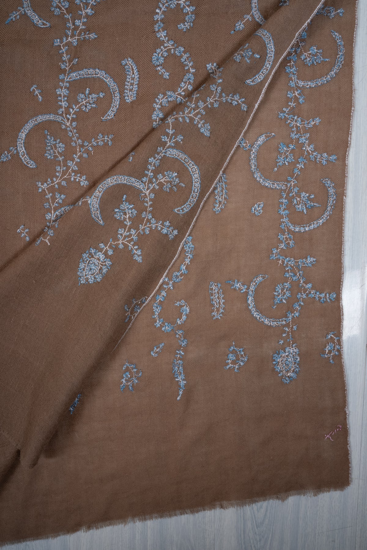 Desert Sky Elegance: Pure Pashmina Hand Embroidered Shawl