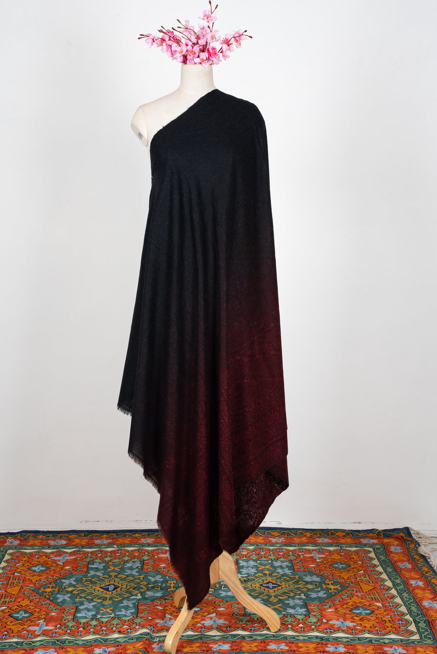 Ombre Midnight Ember Glow: Pure Pashmina Hand Embroidered Jamawar Shawl