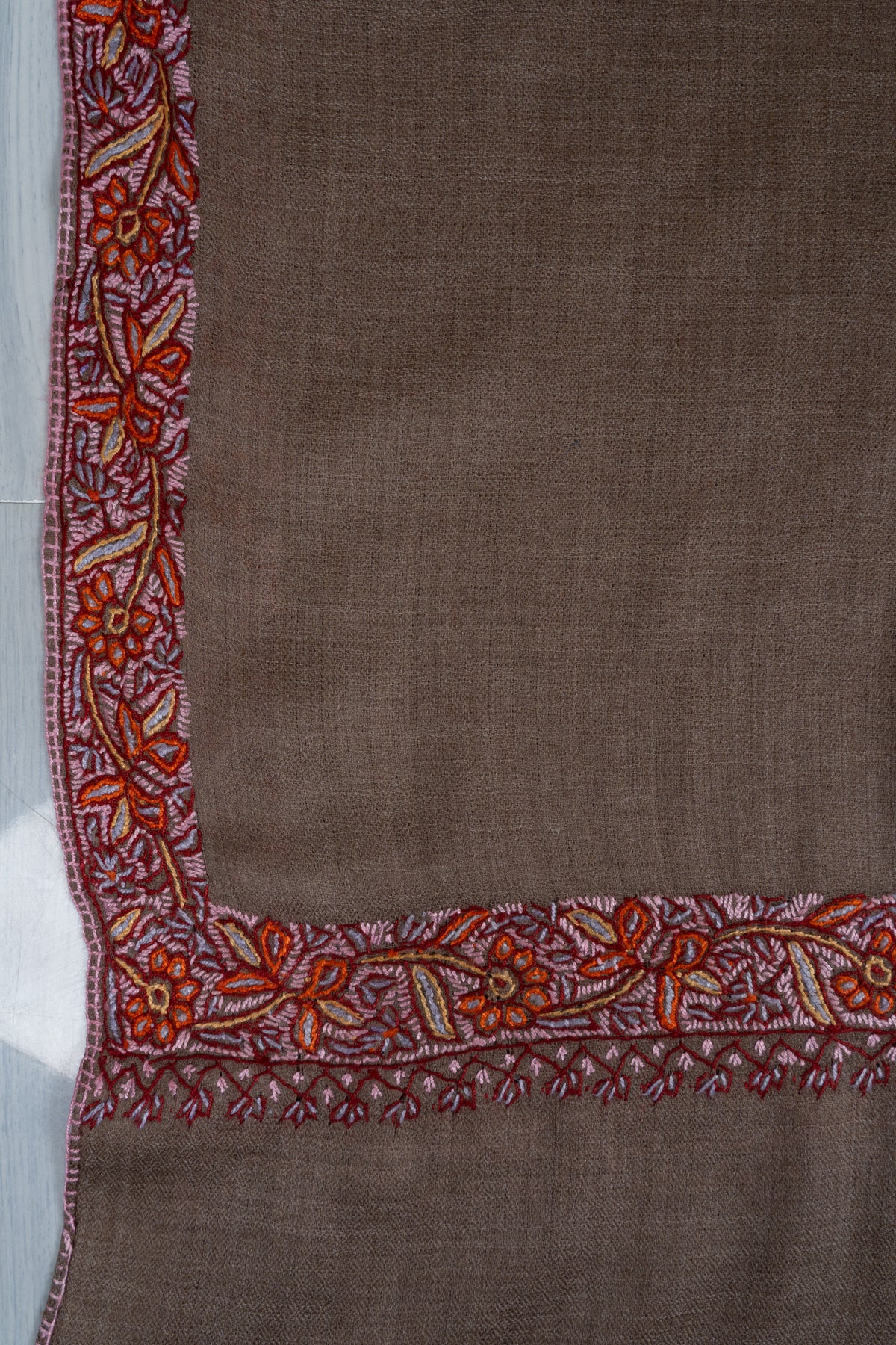 Sandstone Ember Edge: Merino wool 2.5 Yards Sozni Hand Embroidered Shawl