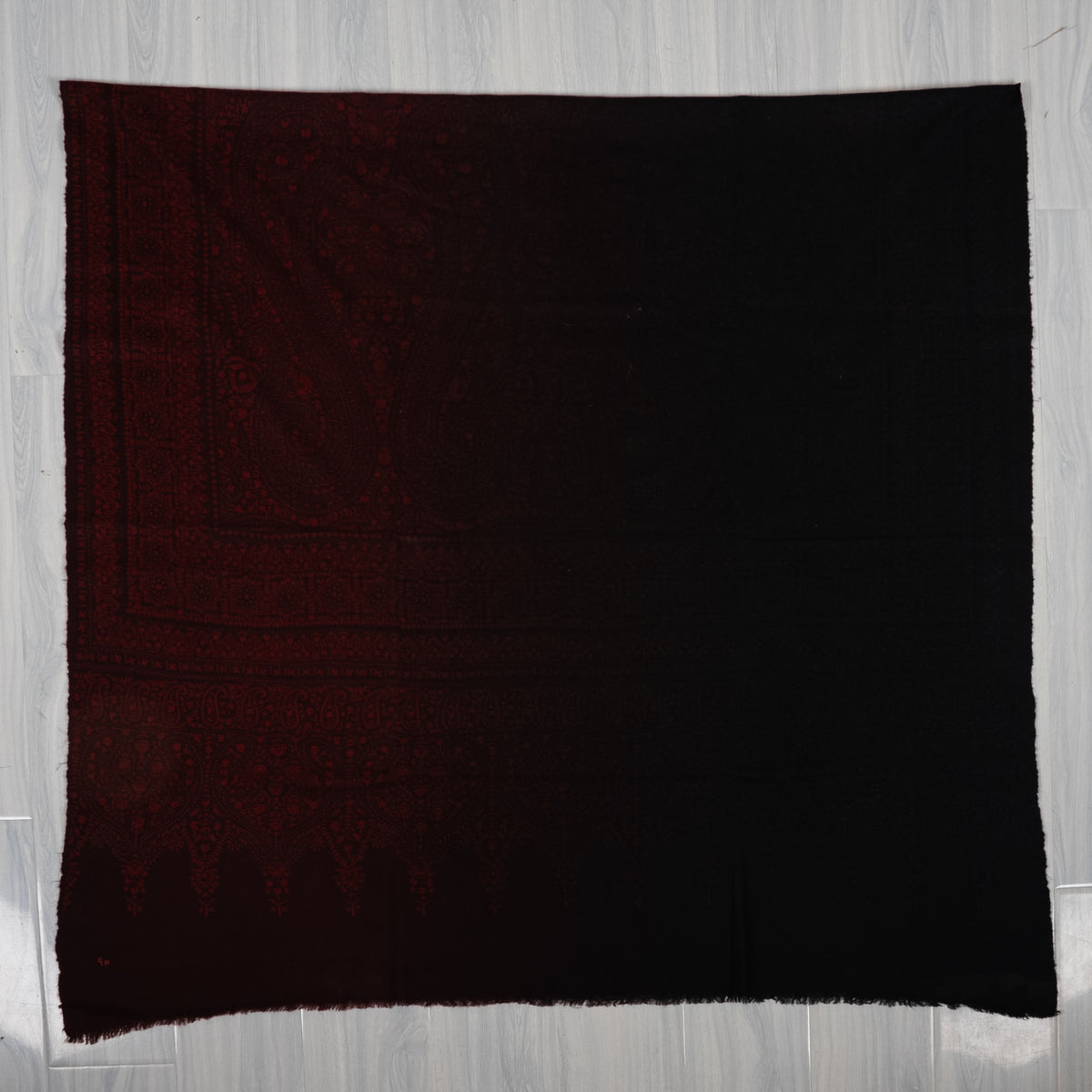 Ombre Midnight Ember Glow: Pure Pashmina Hand Embroidered Jamawar Shawl
