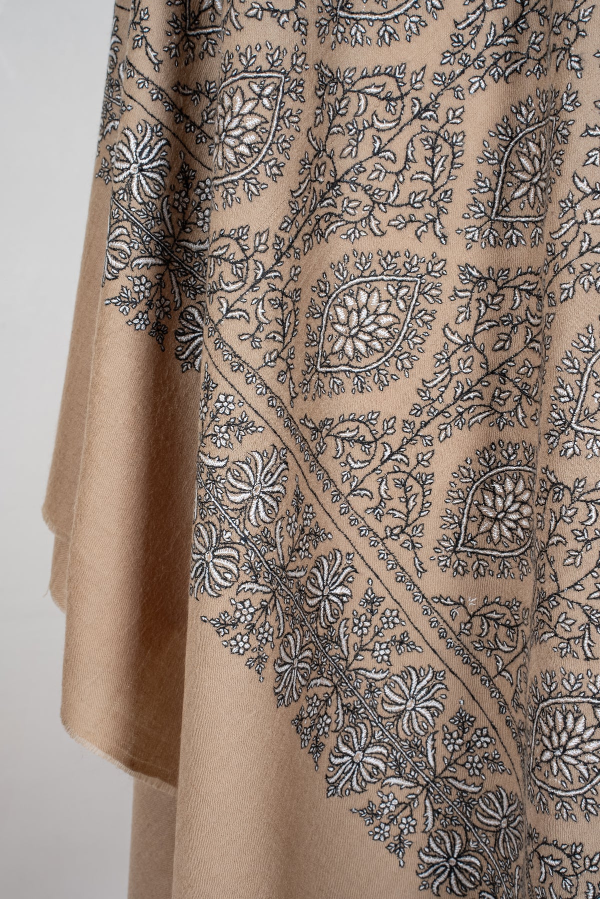 Sandstone Mosaic Grace: Pure Pashmina Hand Embroidered Shawl
