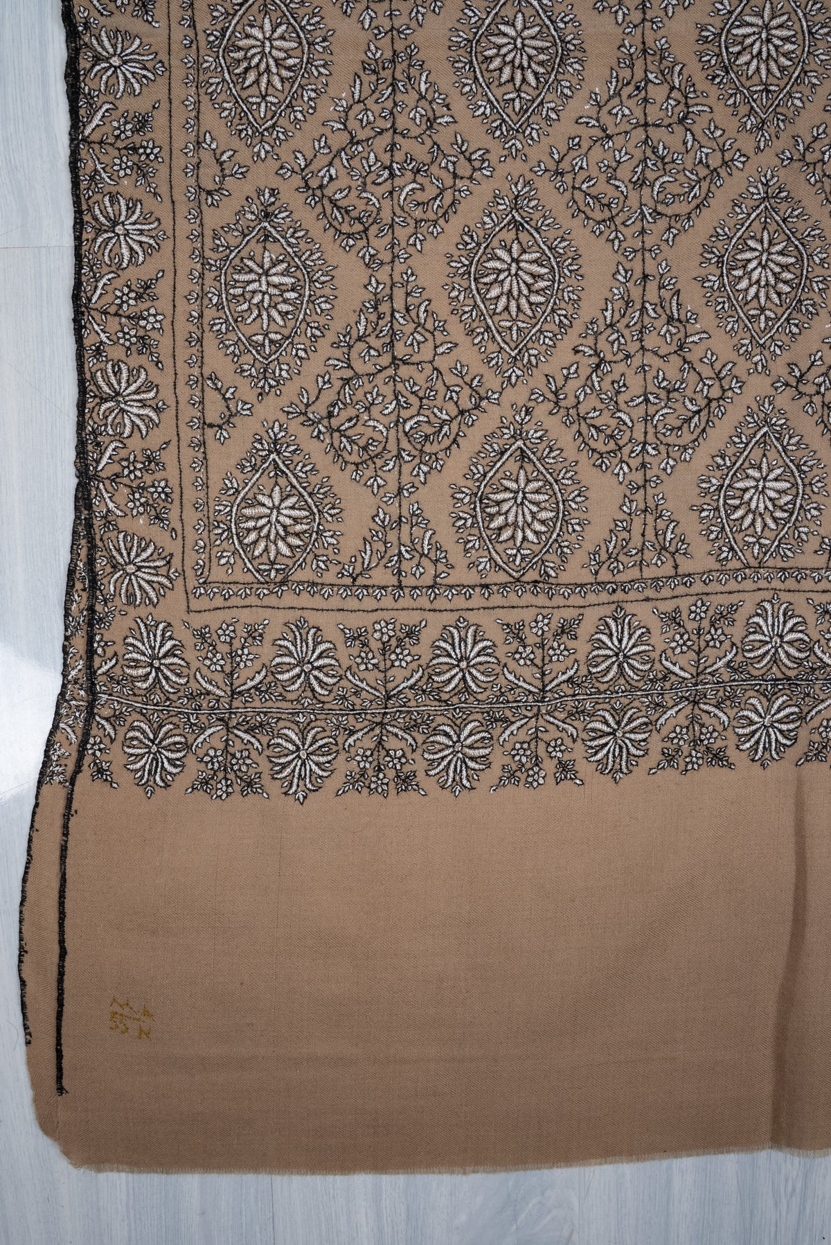 Sandstone Mosaic Grace: Pure Pashmina Hand Embroidered Shawl