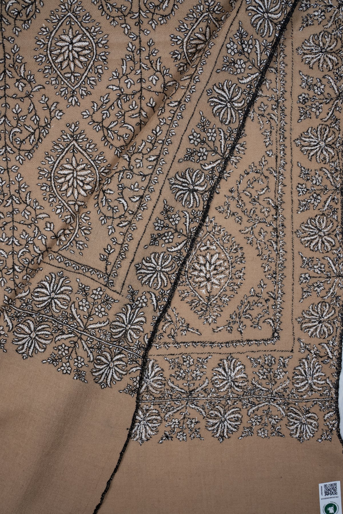 Sandstone Mosaic Grace: Pure Pashmina Hand Embroidered Shawl