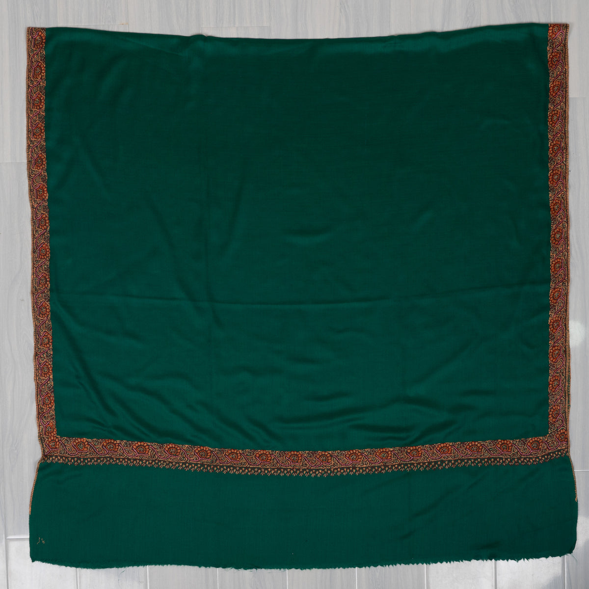 Emerald Court Classic: Merino wool 2.5 Yards Sozni Hand Embroidered Shawl
