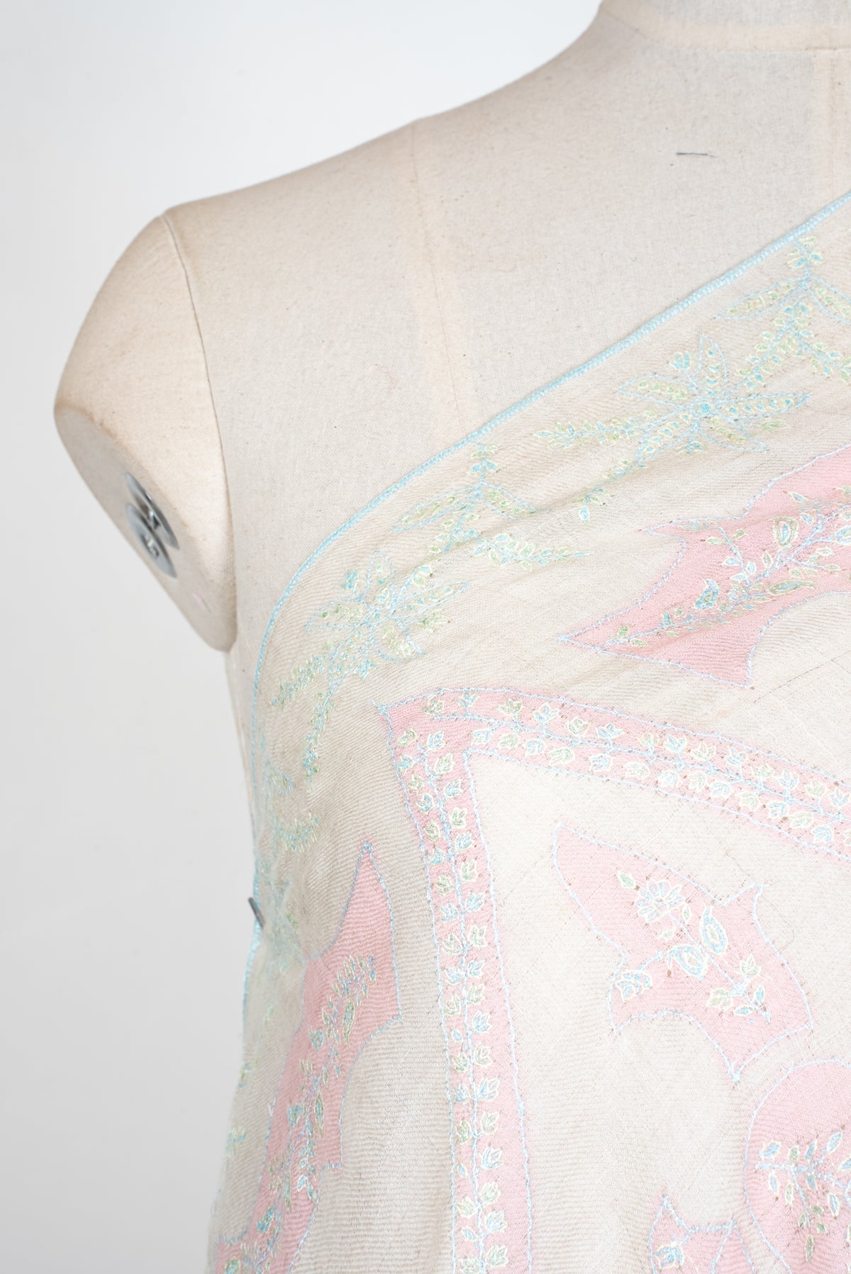 Blush Whisper Elegance: Pure Pashmina Hand Embroidered Shawl