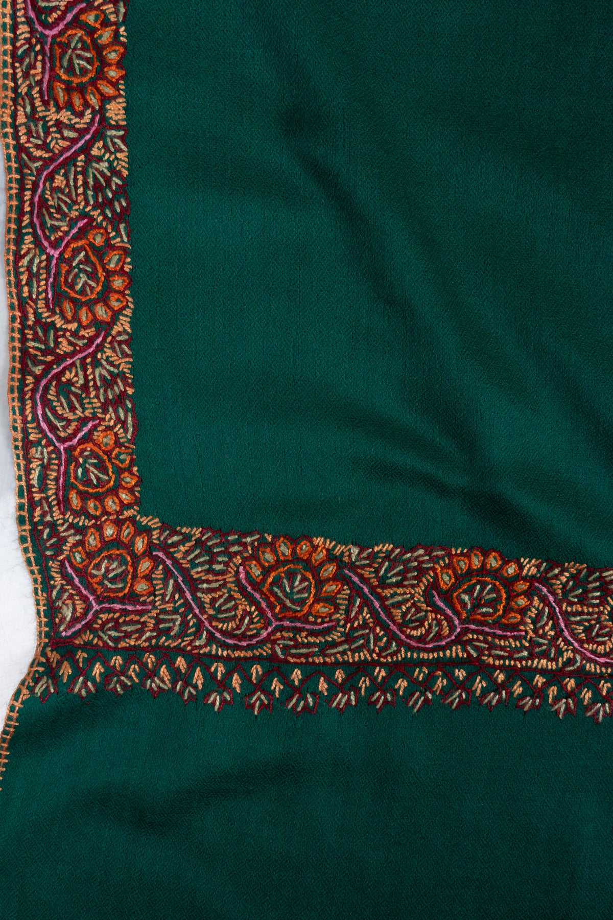 Emerald Court Classic: Merino wool 2.5 Yards Sozni Hand Embroidered Shawl