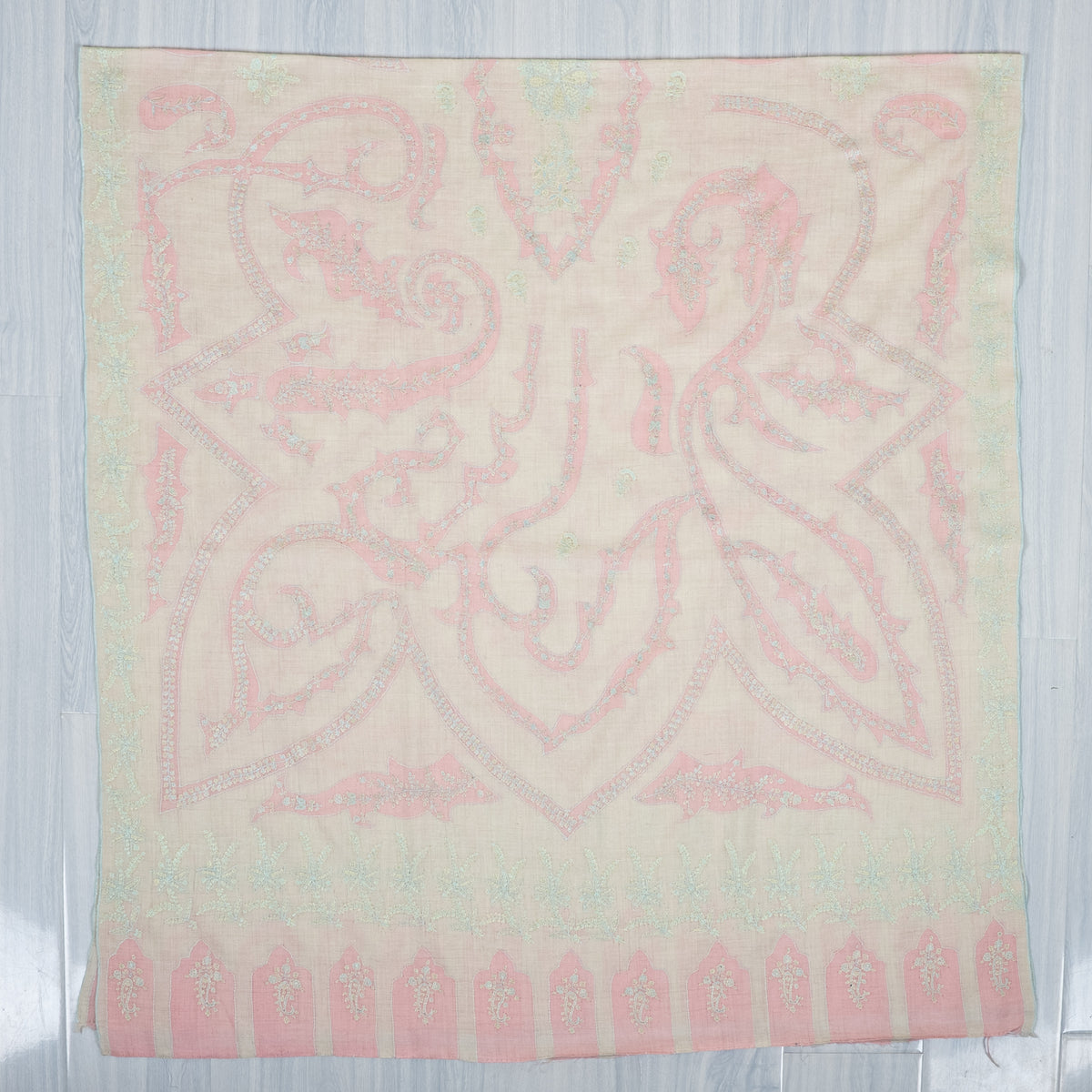 Blush Whisper Elegance: Pure Pashmina Hand Embroidered Shawl