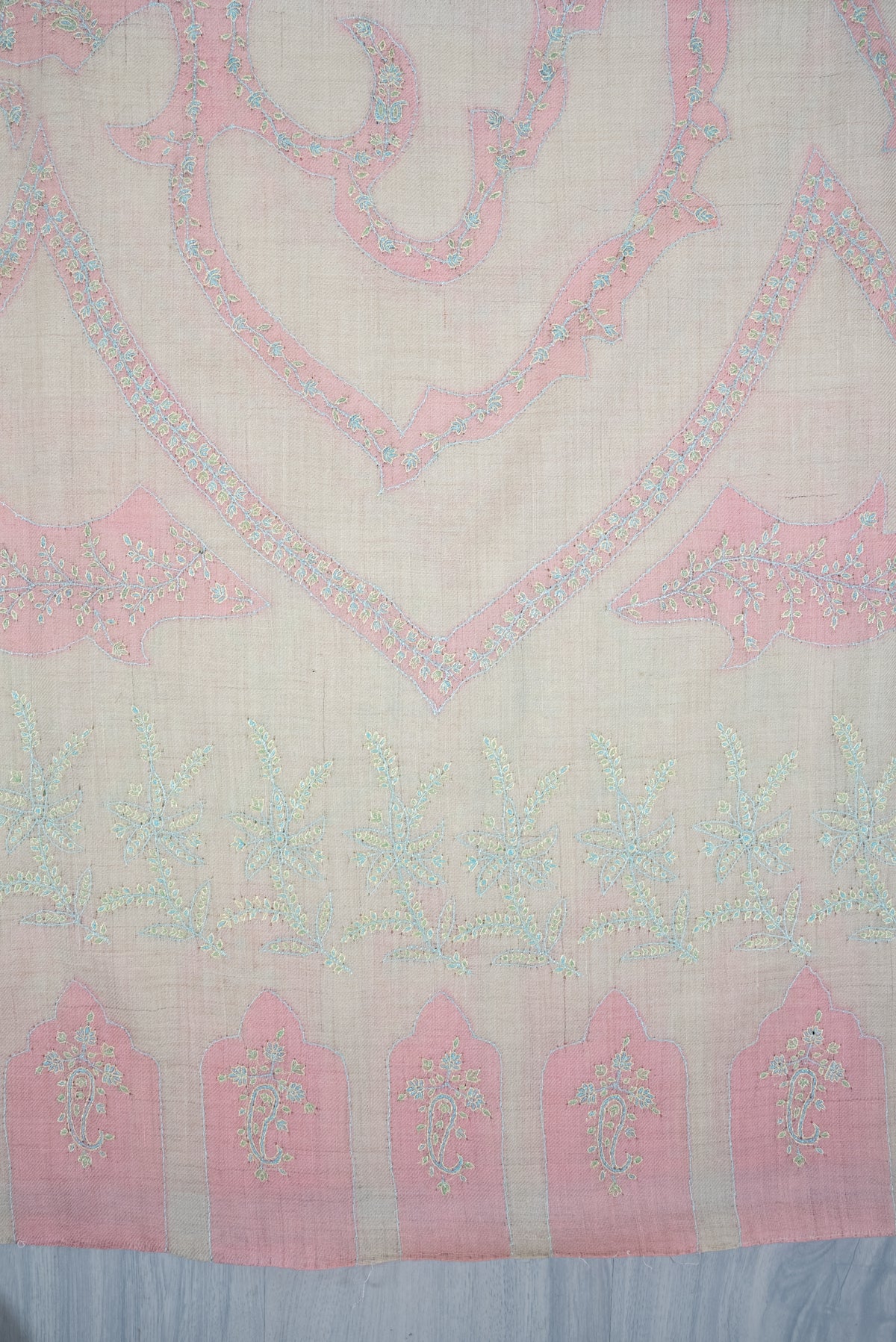 Blush Whisper Elegance: Pure Pashmina Hand Embroidered Shawl