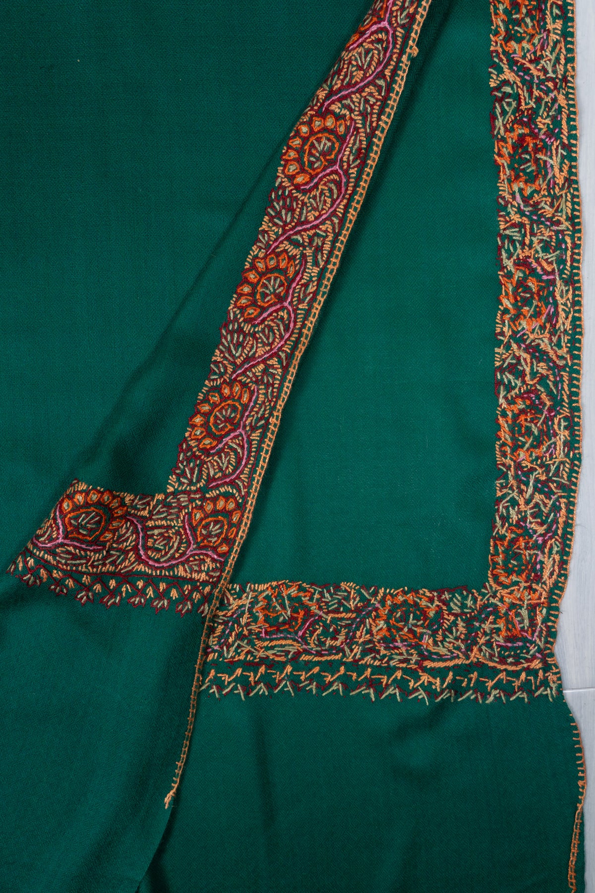 Emerald Court Classic: Merino wool 2.5 Yards Sozni Hand Embroidered Shawl