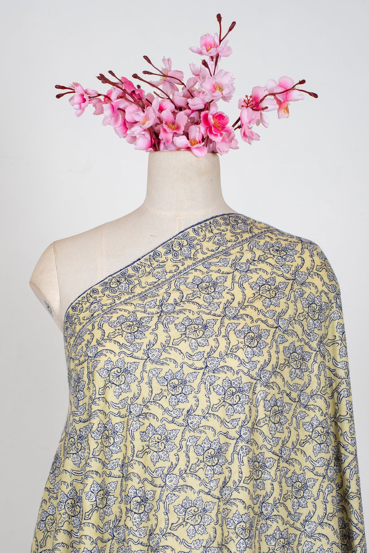Golden Meadow Grace: Pure Pashmina Hand Embroidered Shawl