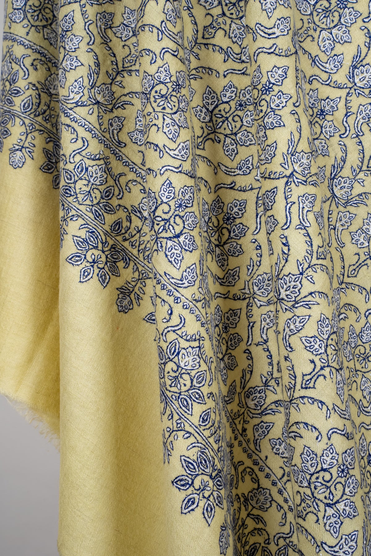 Golden Meadow Grace: Pure Pashmina Hand Embroidered Shawl