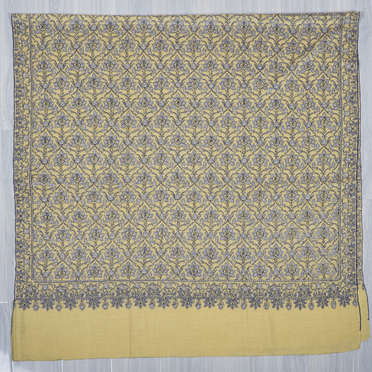 Golden Meadow Grace: Pure Pashmina Hand Embroidered Shawl