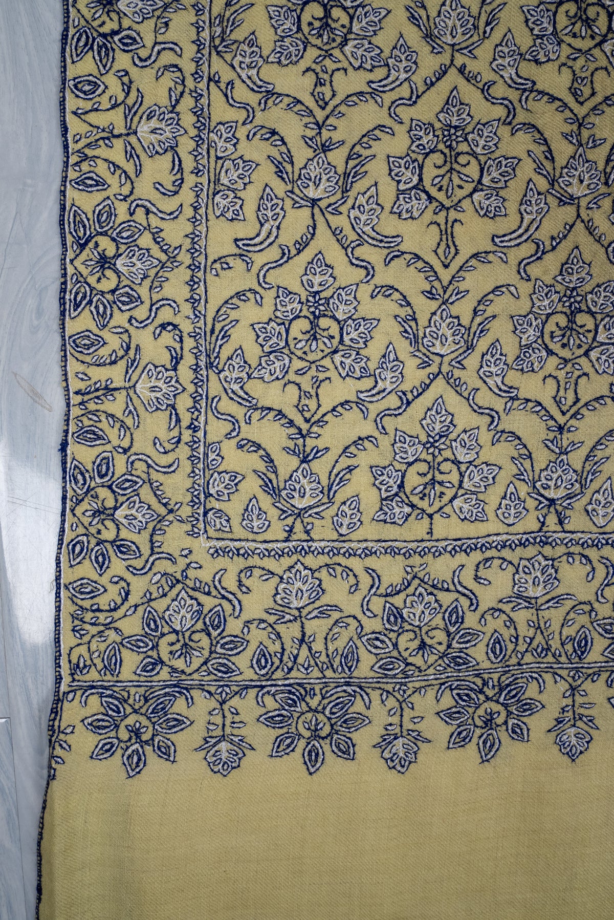 Golden Meadow Grace: Pure Pashmina Hand Embroidered Shawl