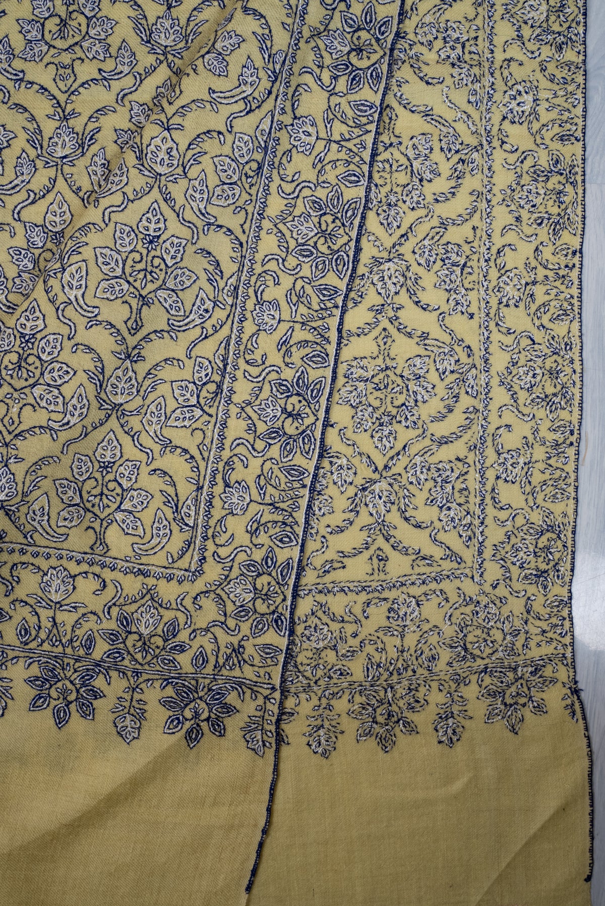 Golden Meadow Grace: Pure Pashmina Hand Embroidered Shawl
