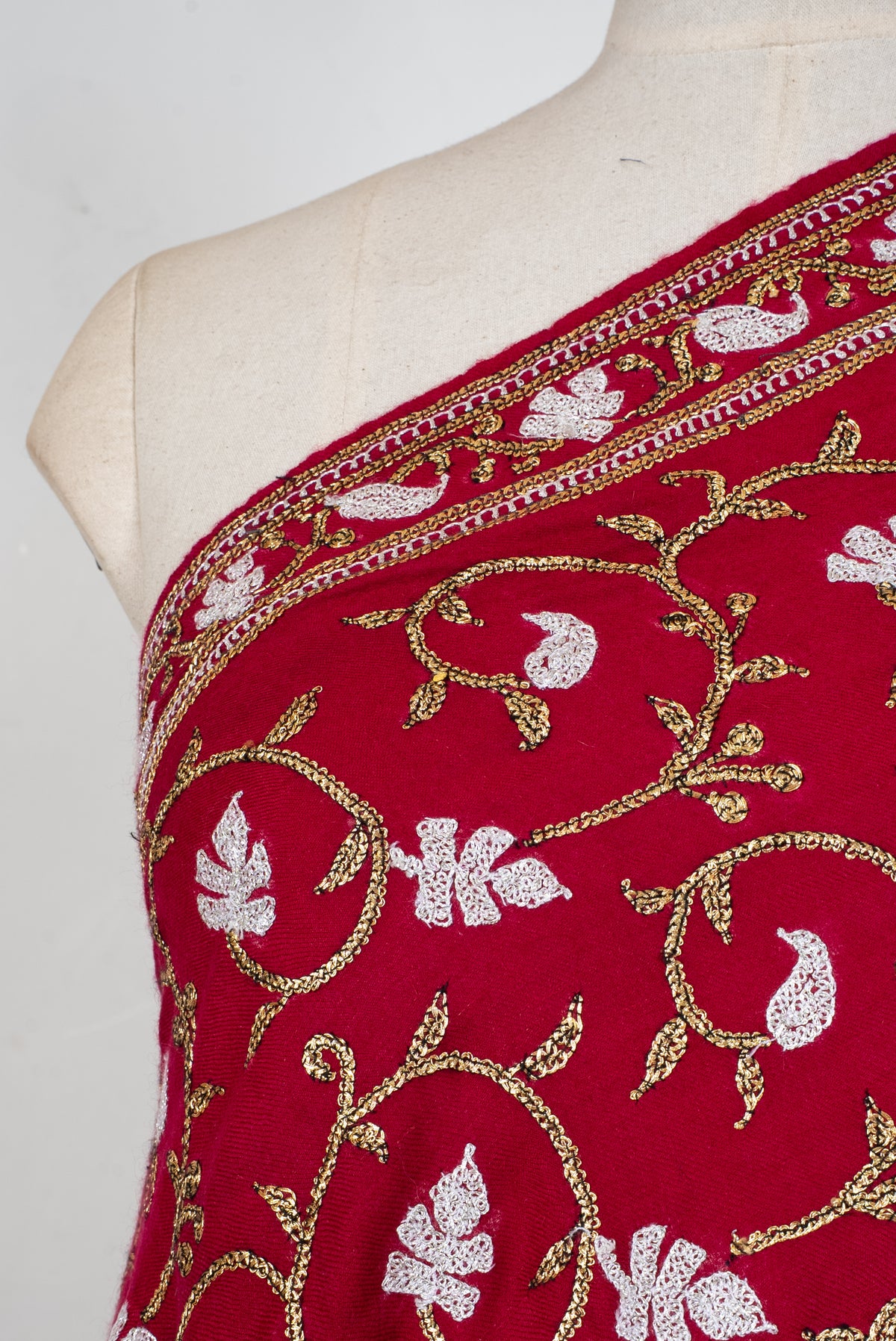 Crimson Noor Elegance: Pure Pashmina Hand Embroidered Shawl