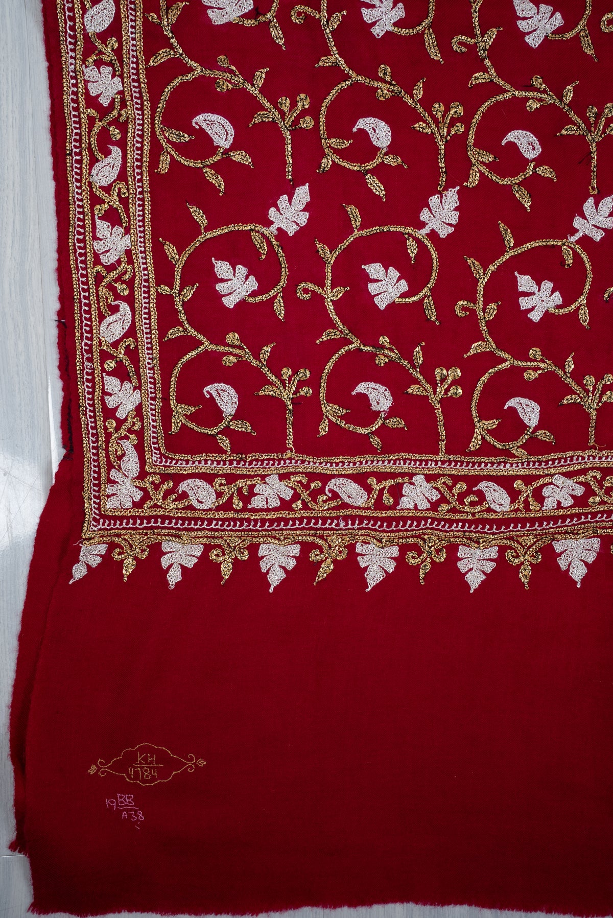 Crimson Noor Elegance: Pure Pashmina Hand Embroidered Shawl