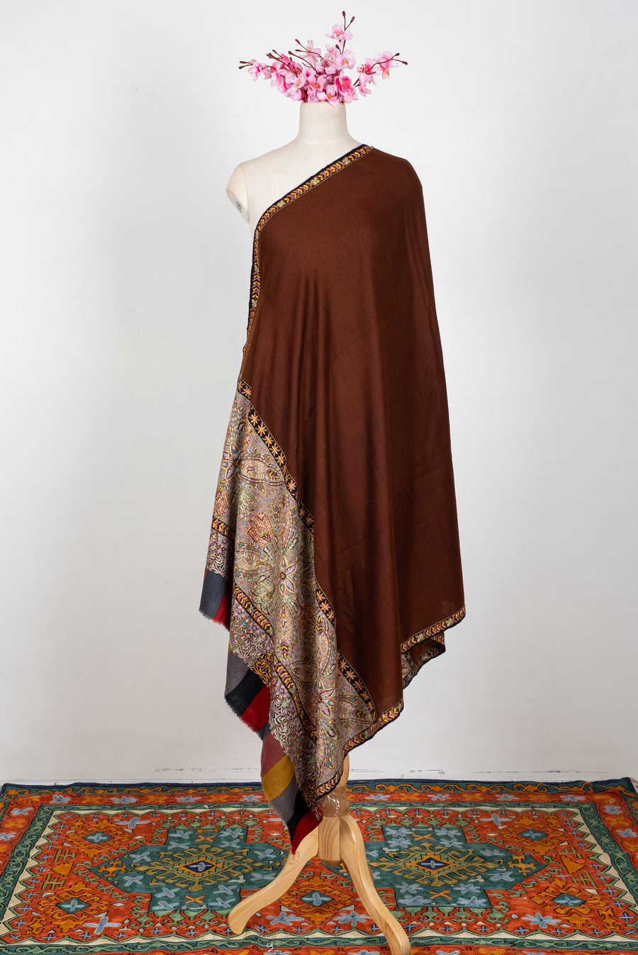 Mocha Mosaic Royale: Pure Pashmina Hand Embroidered Shawl
