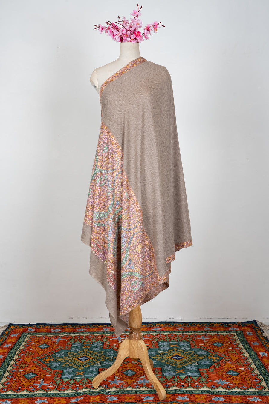 Desert Blush Paisley: Pure Pashmina Hand Embroidered Shawl