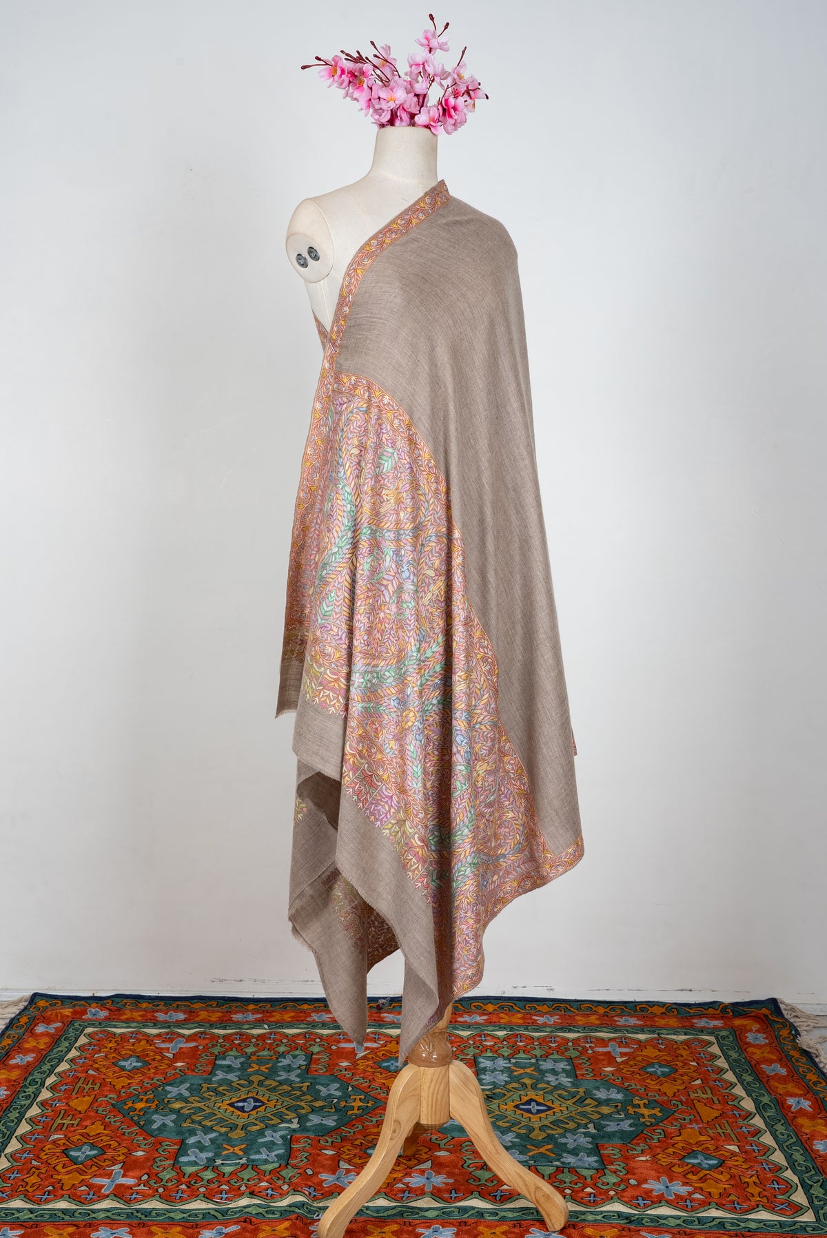 Desert Blush Paisley: Pure Pashmina Hand Embroidered Shawl