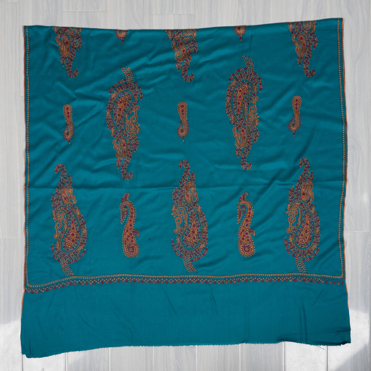 Ivory Bloom Merino wool 2.5 Yards Sozni Hand Embroidered Shawl