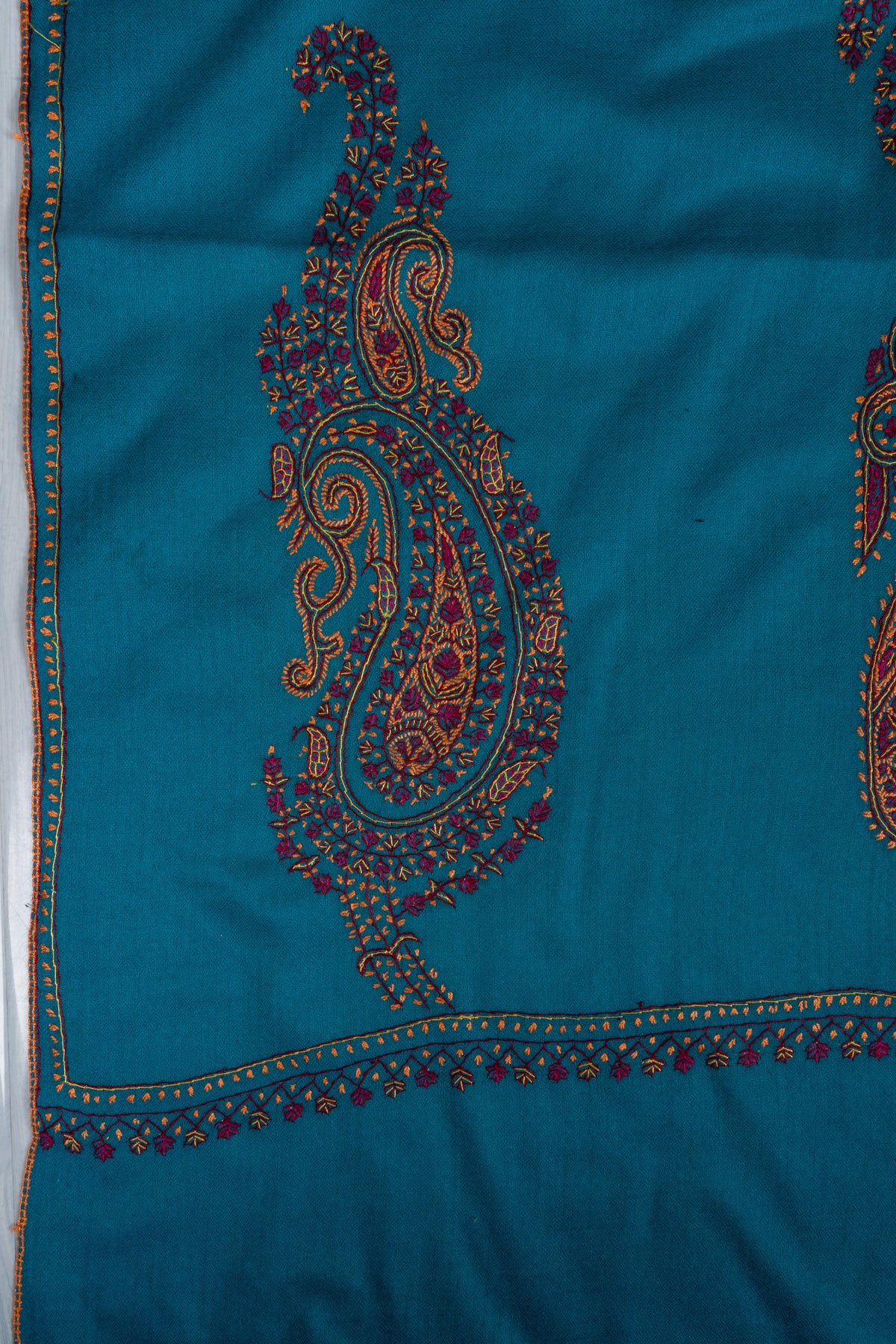 Ivory Bloom Merino wool 2.5 Yards Sozni Hand Embroidered Shawl