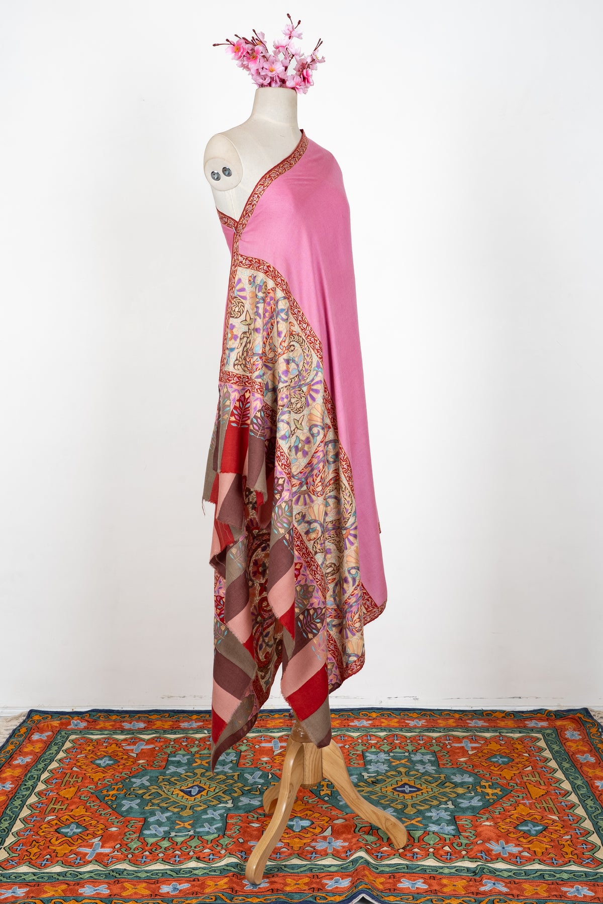 Rose Petal Symphony: Pure Pashmina Hand Embroidered Shawl