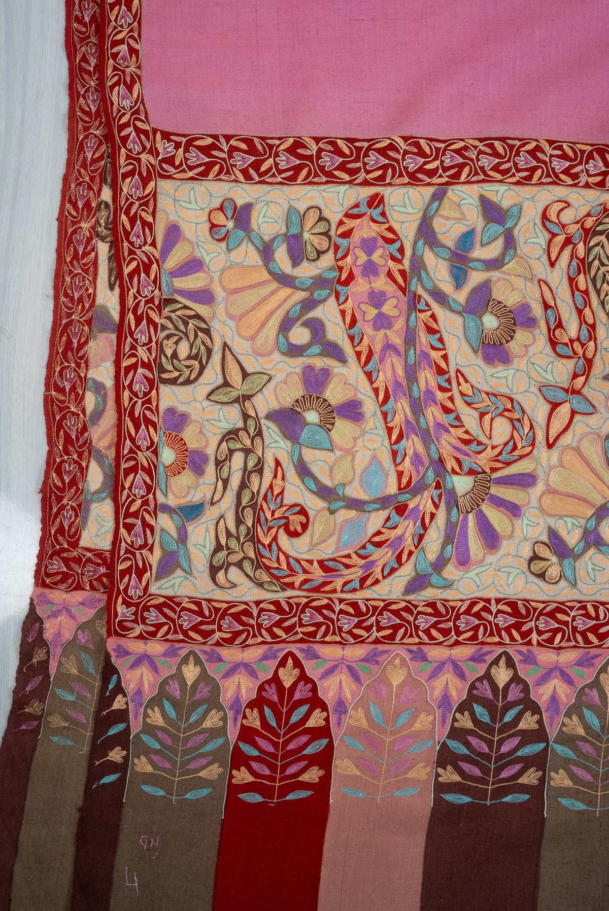 Rose Petal Symphony: Pure Pashmina Hand Embroidered Shawl
