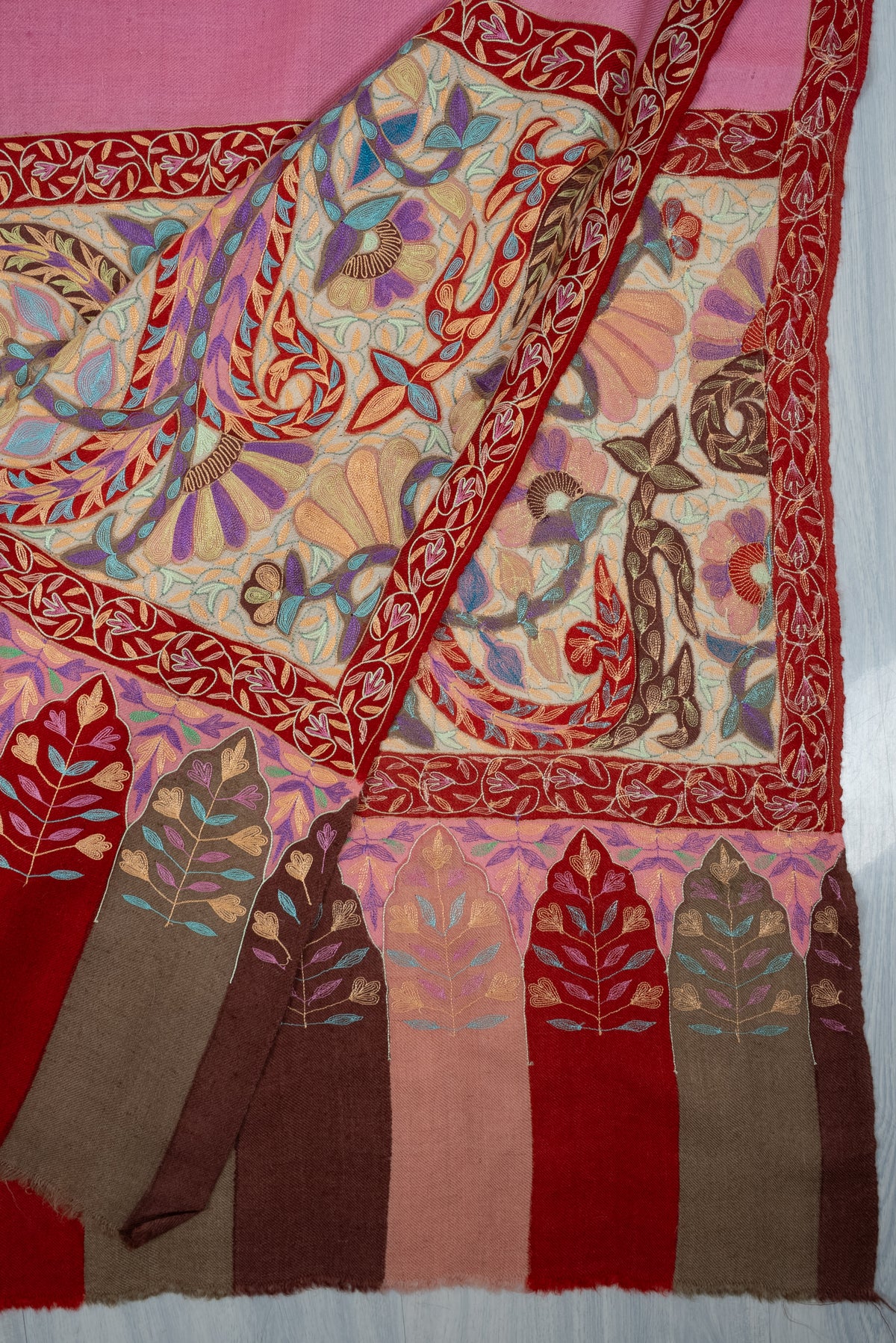 Rose Petal Symphony: Pure Pashmina Hand Embroidered Shawl