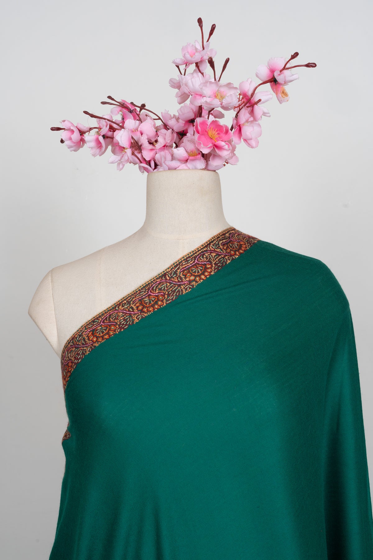 Emerald Court Classic: Merino wool 2.5 Yards Sozni Hand Embroidered Shawl