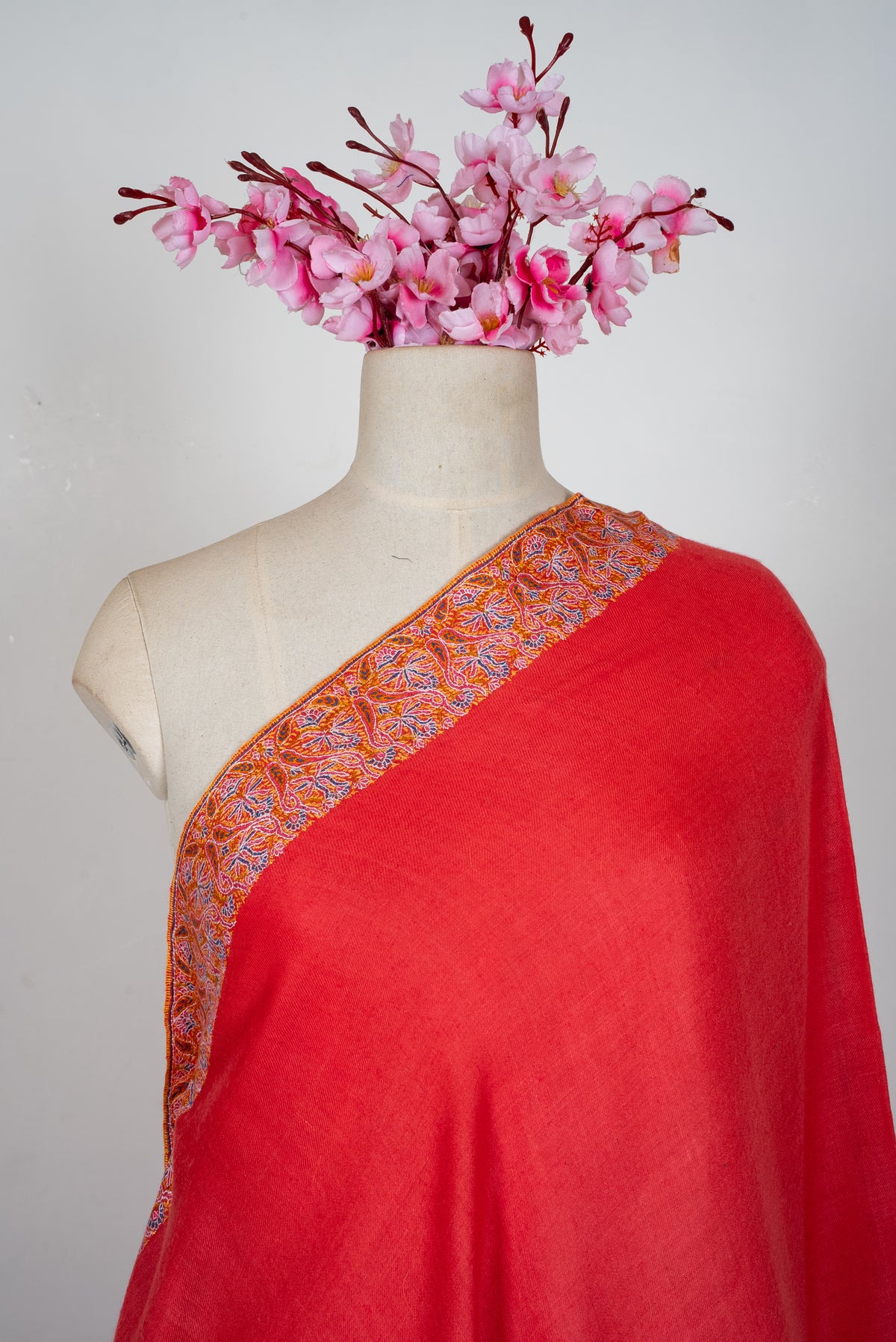 Scarlet Ember Grace: Pure Pashmina Hand Embroidered Shawl