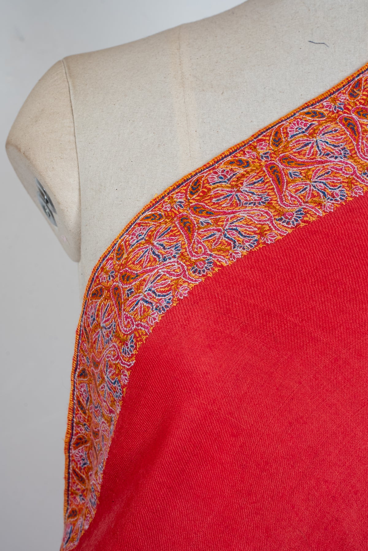 Scarlet Ember Grace: Pure Pashmina Hand Embroidered Shawl
