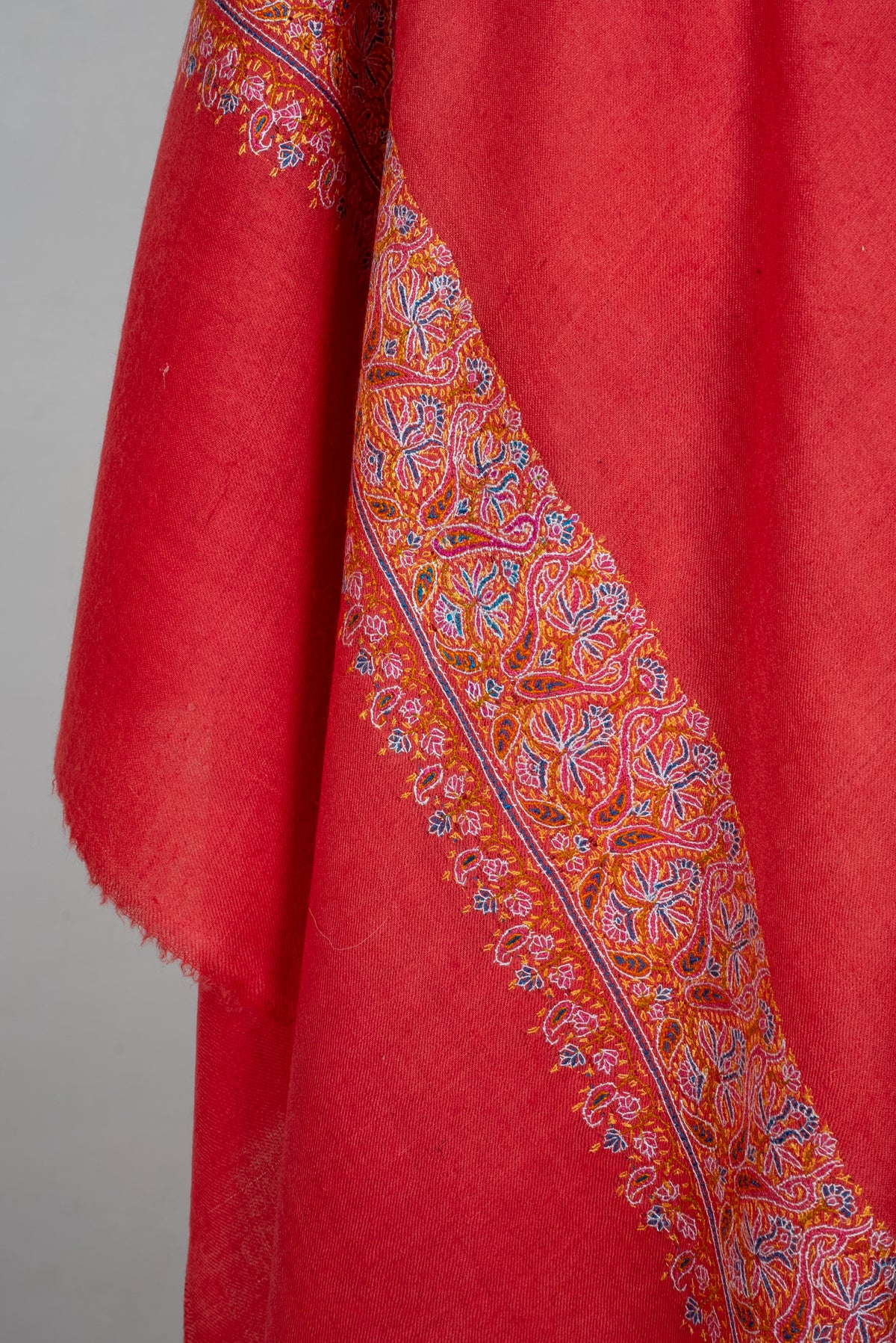 Scarlet Ember Grace: Pure Pashmina Hand Embroidered Shawl