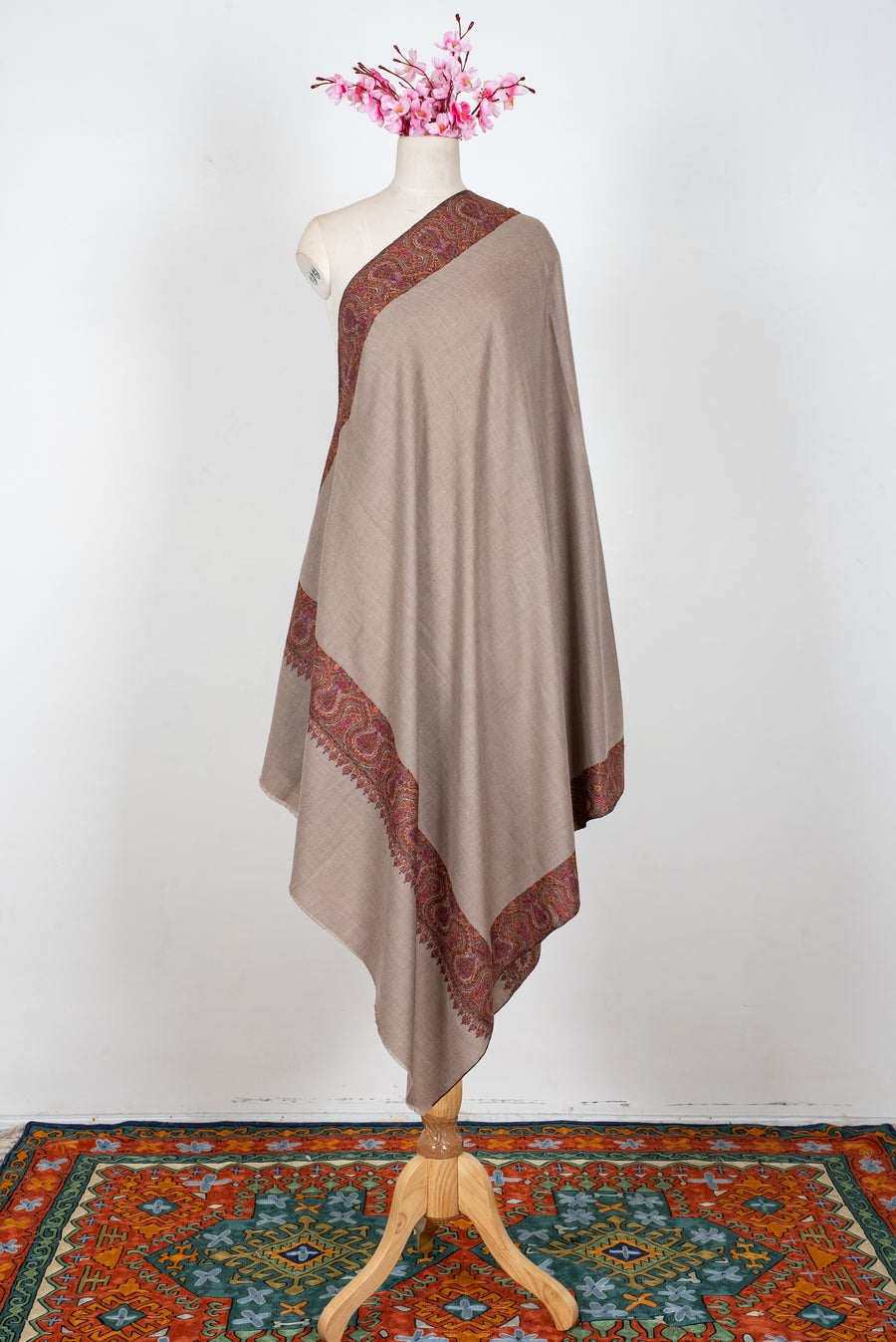 Desert Paisley Whisper: Pure Pashmina Hand Embroidered Shawl