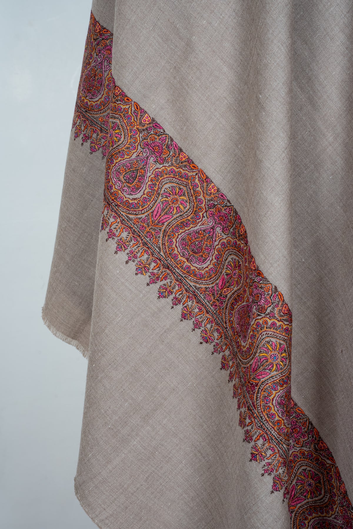 Desert Paisley Whisper: Pure Pashmina Hand Embroidered Shawl