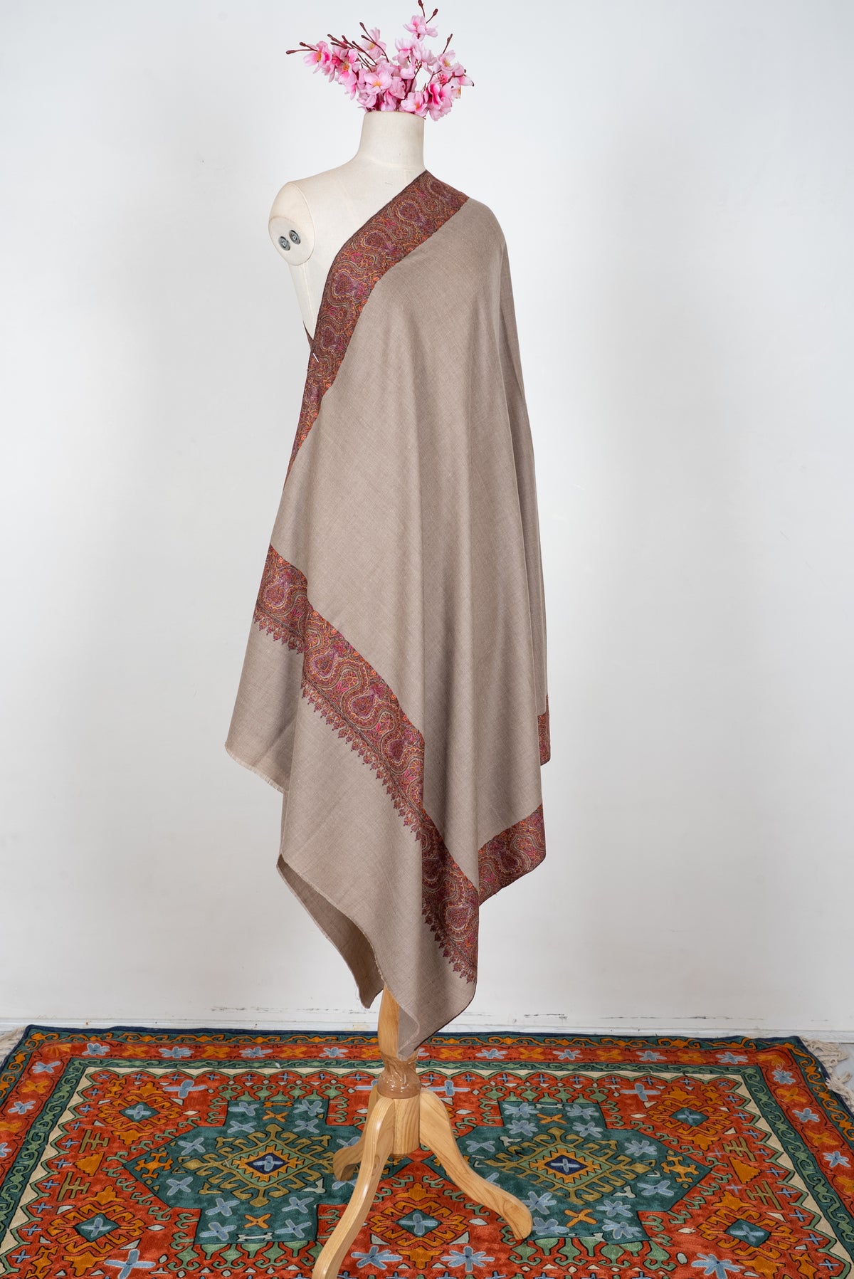 Desert Paisley Whisper: Pure Pashmina Hand Embroidered Shawl