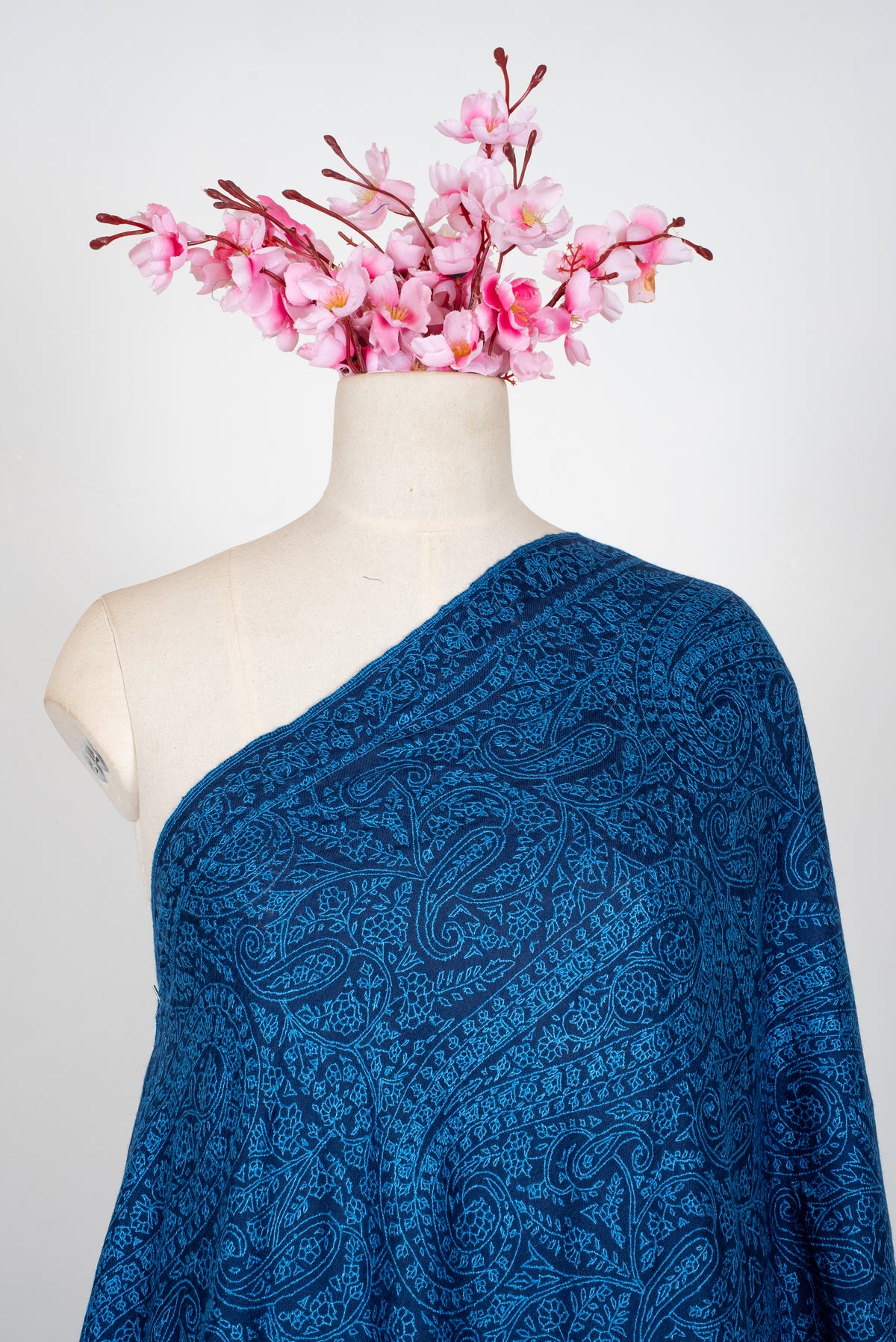 3 yards Midnight Sapphire Paisley: Pure Pashmina Hand Embroidered Jamawar Shawl