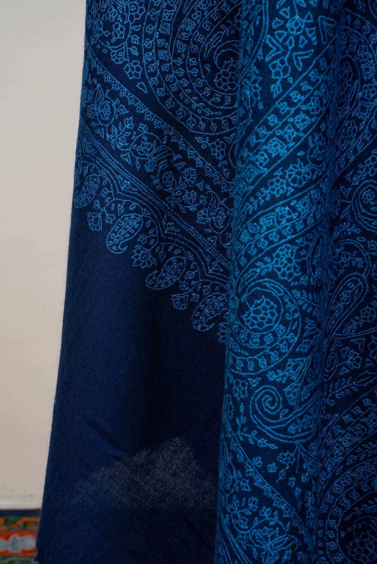 3 yards Midnight Sapphire Paisley: Pure Pashmina Hand Embroidered Jamawar Shawl