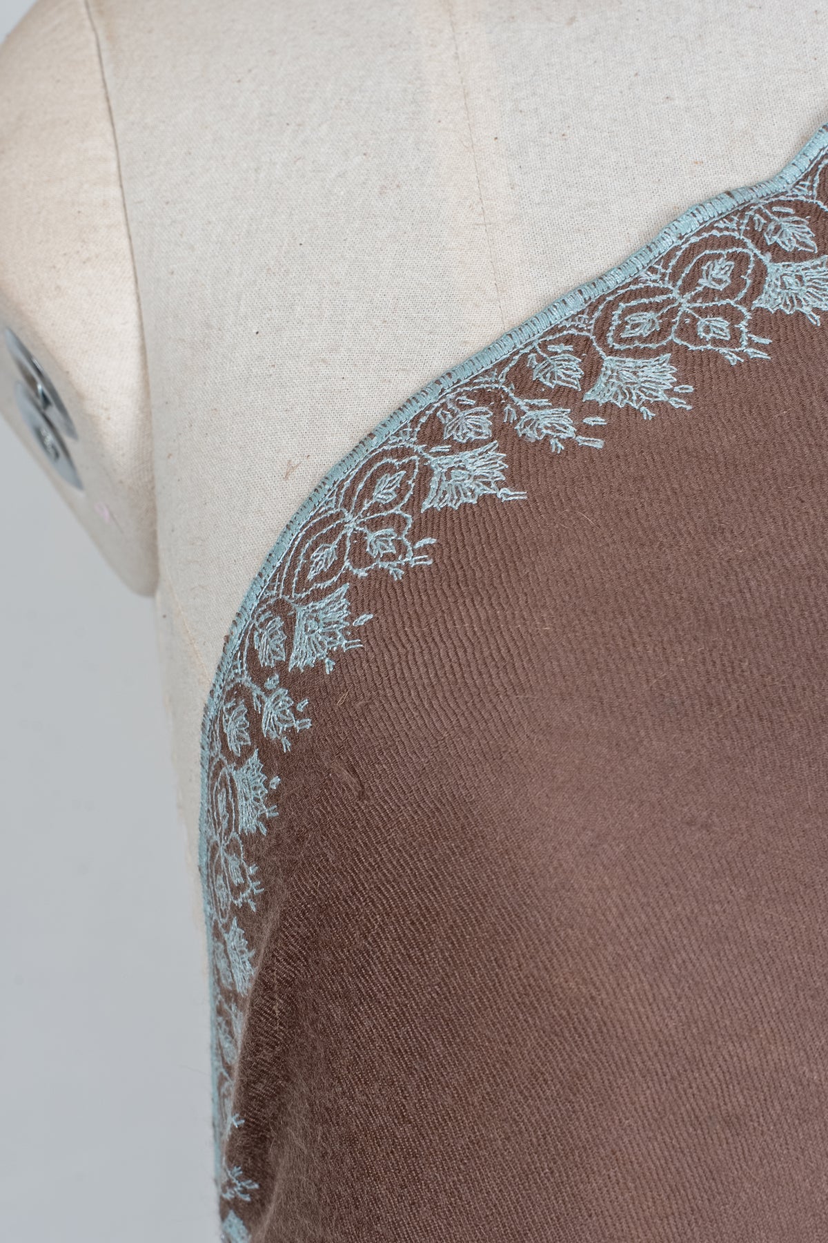 3 Yards Mocha Silver Bloom: Pure Pashmina Hand Embroidered Shawl