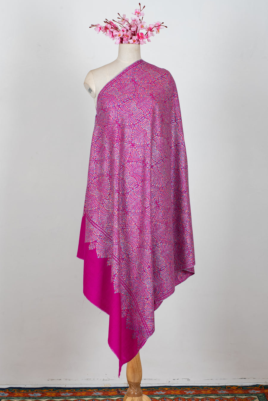 Pure Silk Thread Sozni Embroidered on Pure Pashmina Shawl