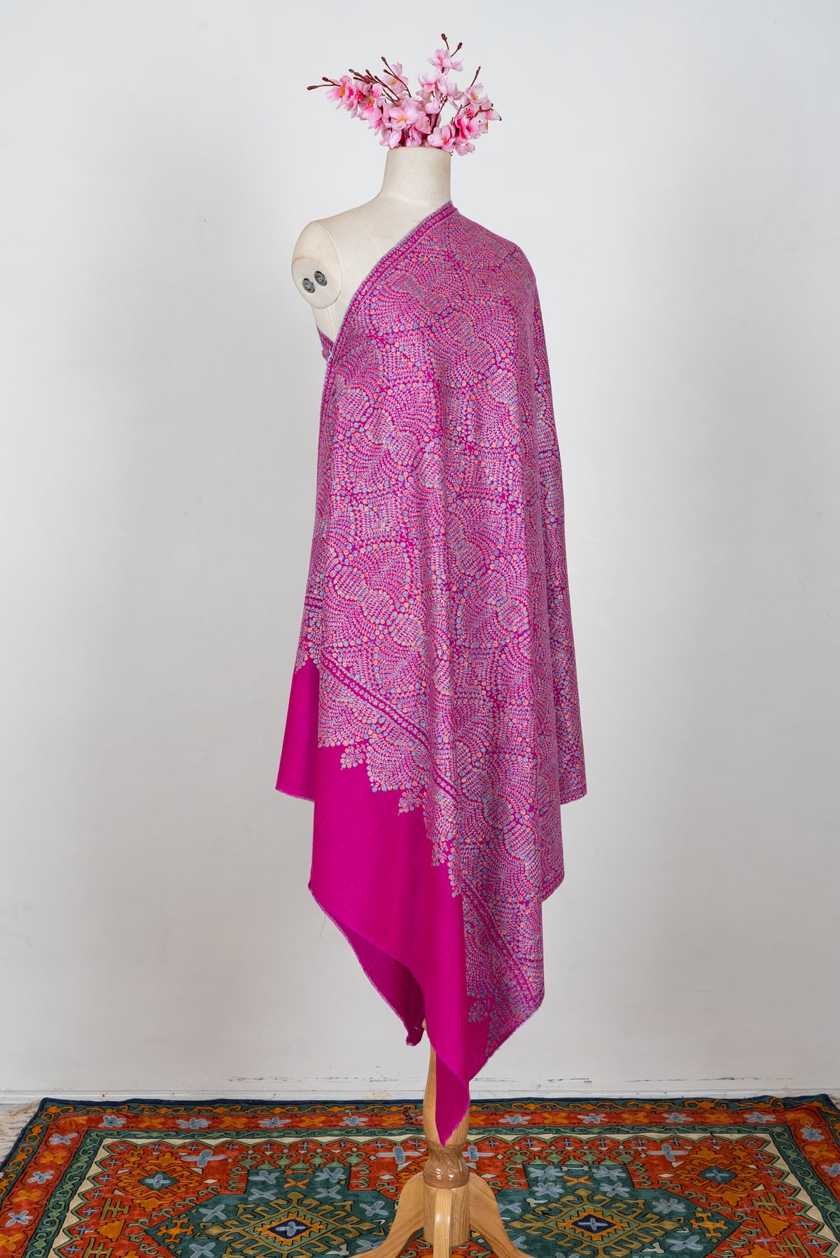 Pure Silk Thread Sozni Embroidered on Pure Pashmina Shawl