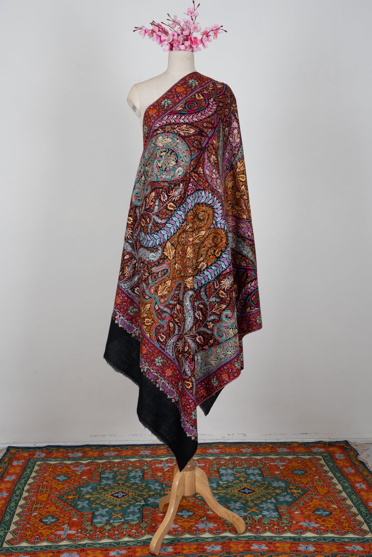 Kalamkari Pure Pashmina Hand Embroidered Shawl