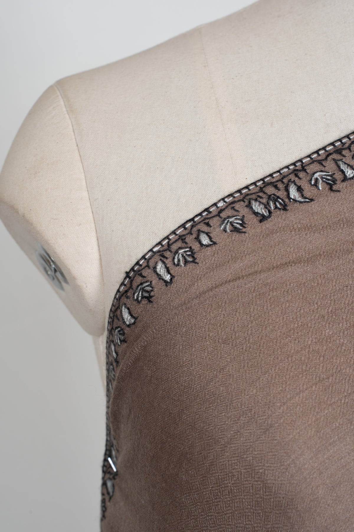 Desert Noir Paisley: Merino wool 2.5 Yards Sozni Hand Embroidered Shawl