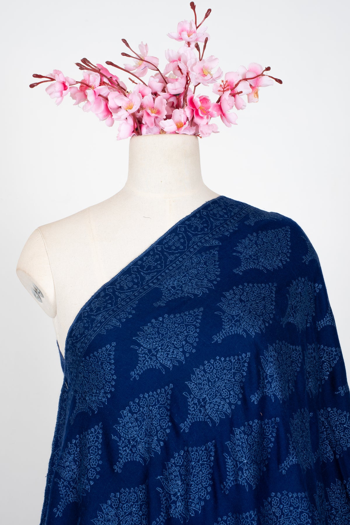 Sapphire Bloom Whisper: Pure Pashmina Hand Embroidered Shawl