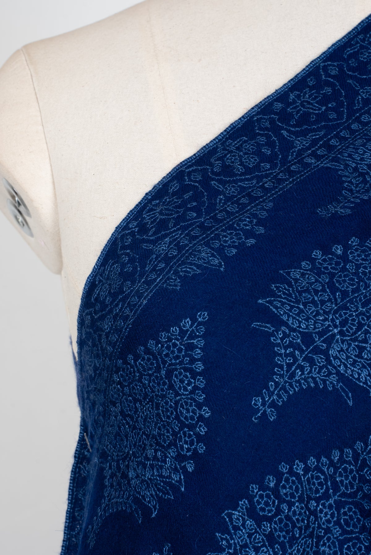 Sapphire Bloom Whisper: Pure Pashmina Hand Embroidered Shawl