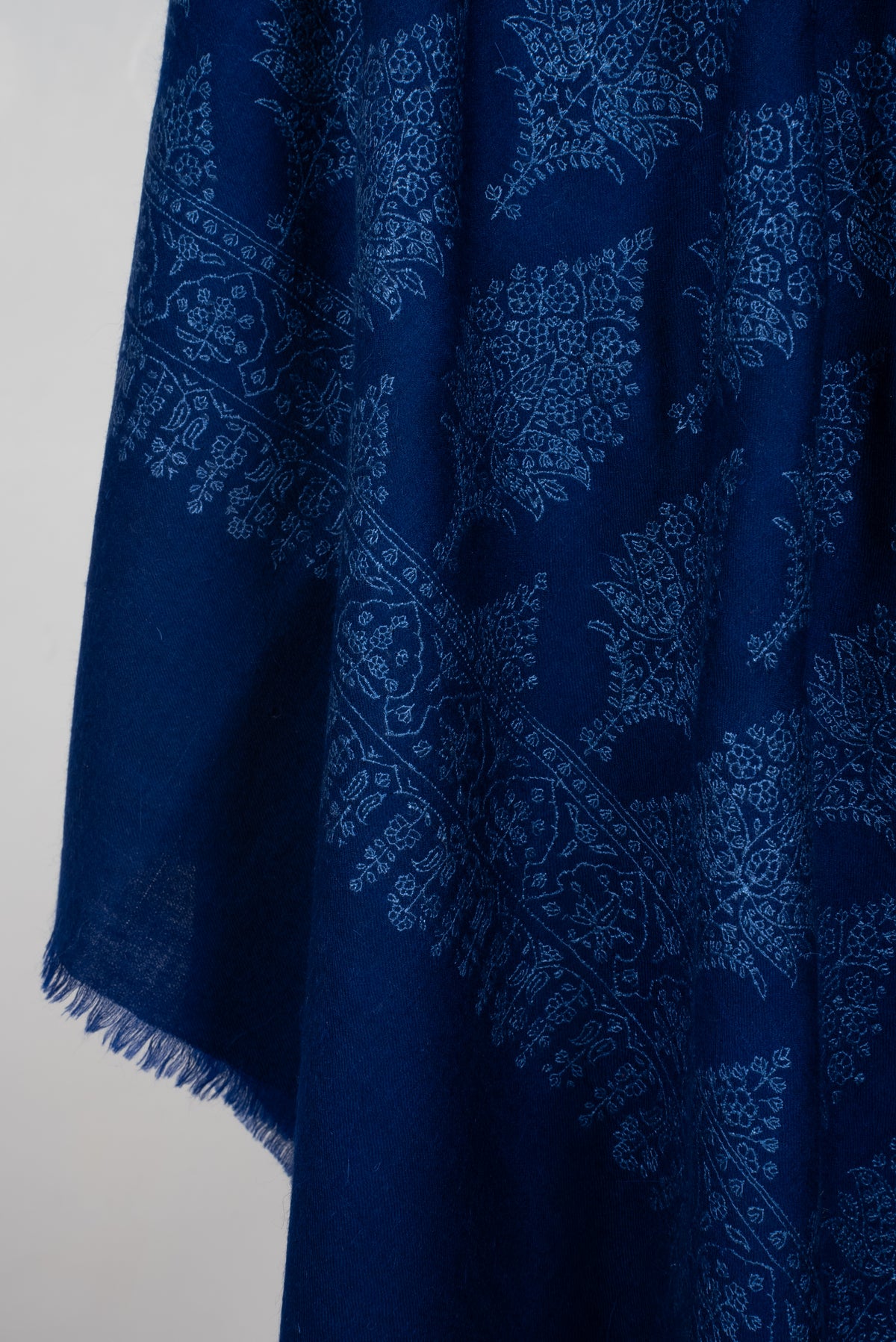 Sapphire Bloom Whisper: Pure Pashmina Hand Embroidered Shawl