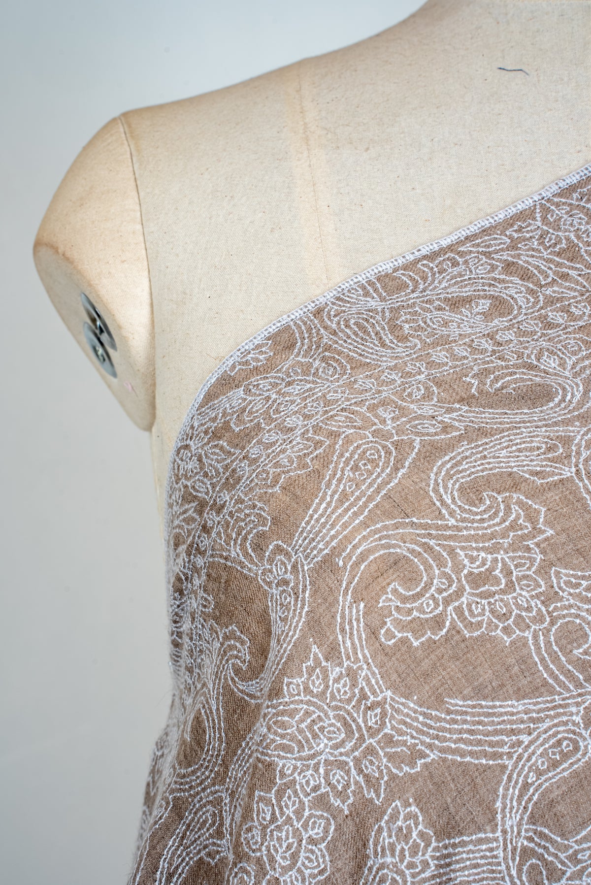 Ivory Vine Symphony: Pure Pashmina Hand Embroidered Shawl
