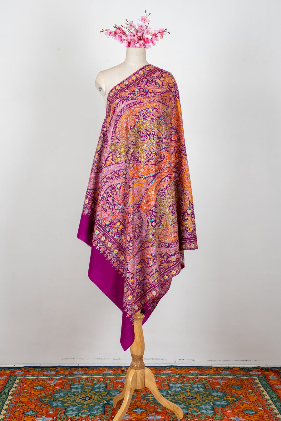 Kalamkari Pure Pashmina Hand Embroidered Shawl